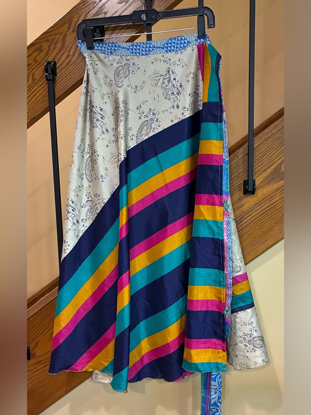 Darn Good Yarn Sari Wrap Skirt Reversible Silk Multi Pattern SZ XL 14-20